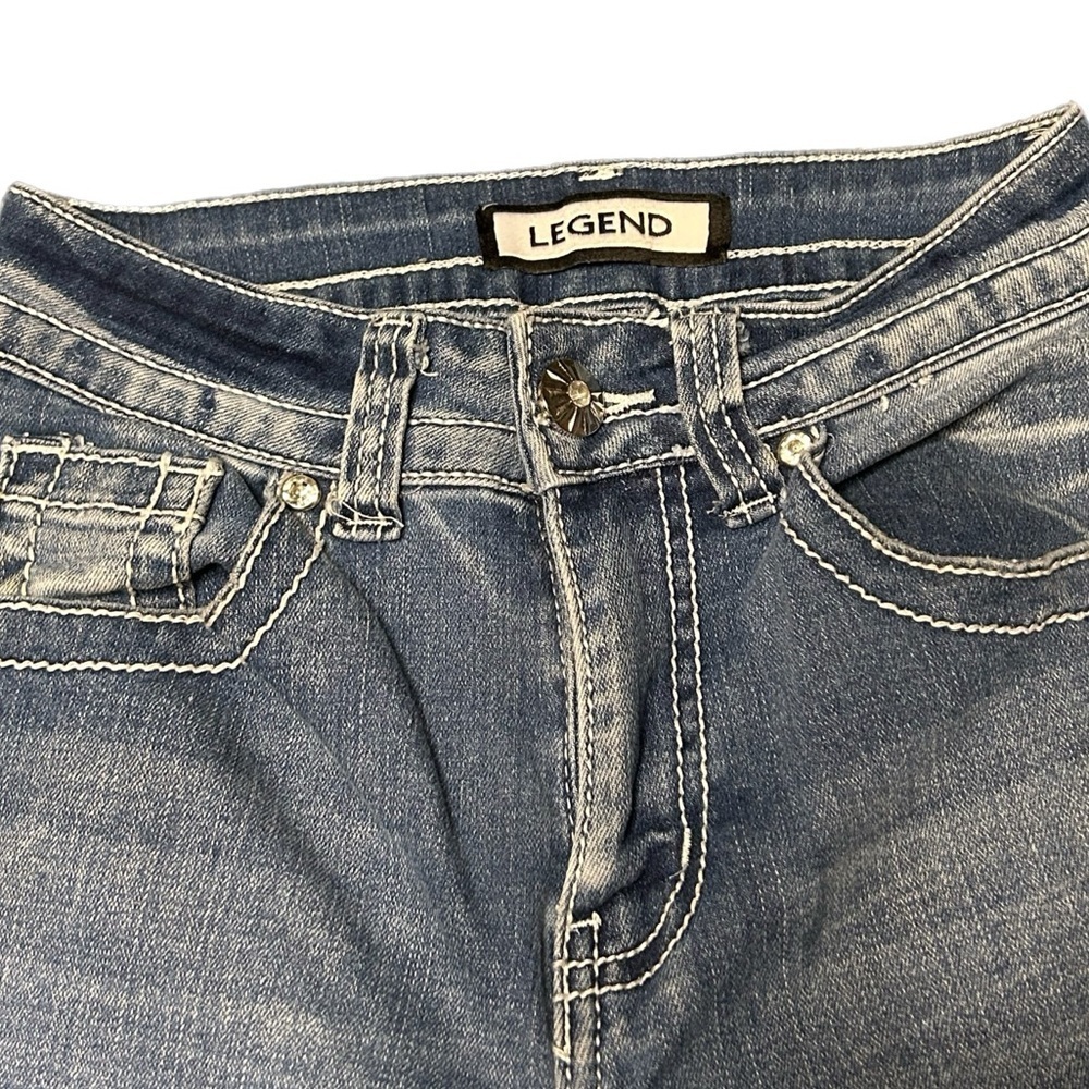 Legend Women's Flare Jeans in Classic Blue with Rhinestones - Picture 2 of 8